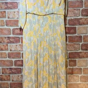 Tory Burch 100% silk art deco classy adjustable strap butter yellow/gray dress